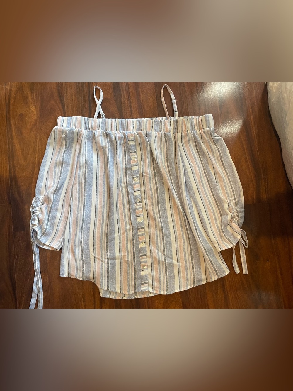 Striped Off-Shoulder Women’s Shorts in Light Blue & Blush ▶️BUNDLE 5/$15◀️